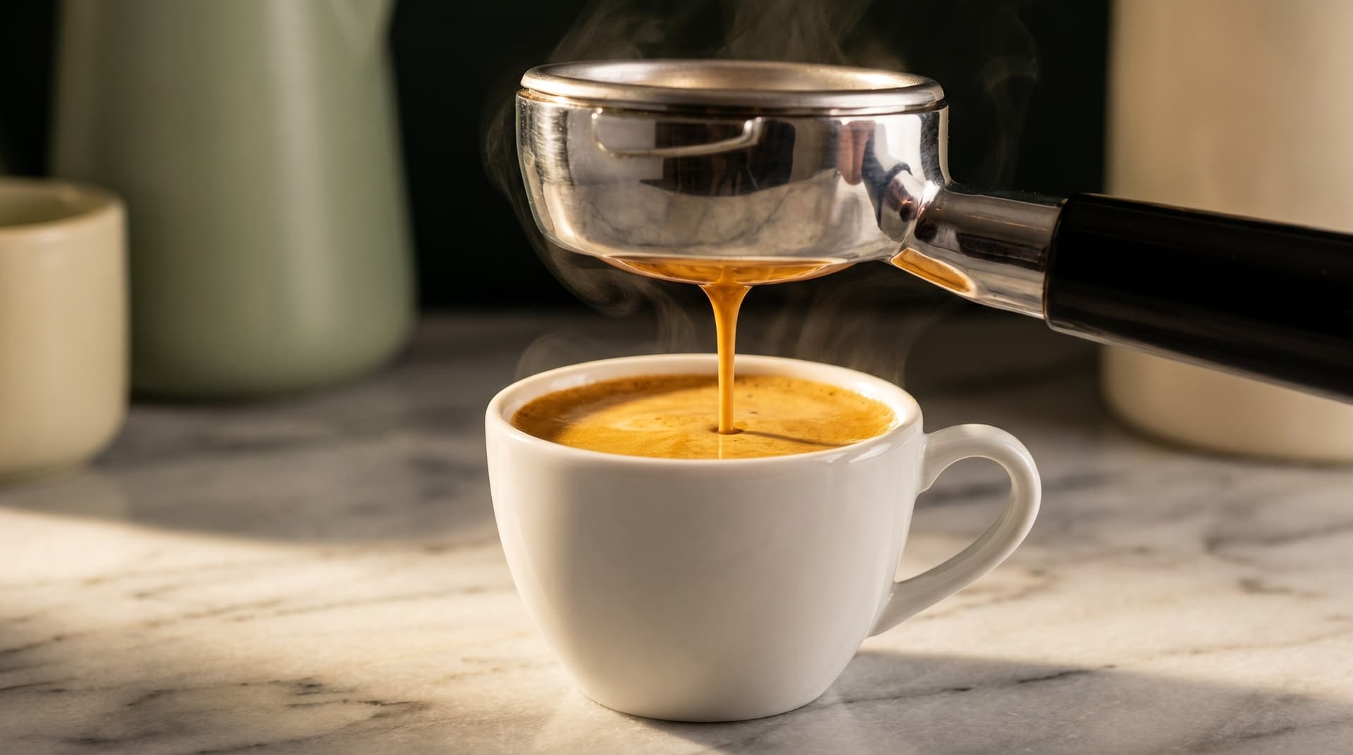 Portafilter'dan akan espresso ve crema