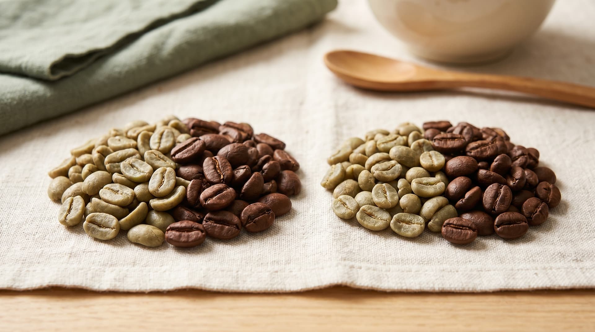 Arabica ve robusta kahve çekirdekleri yan yana karşılaştırma