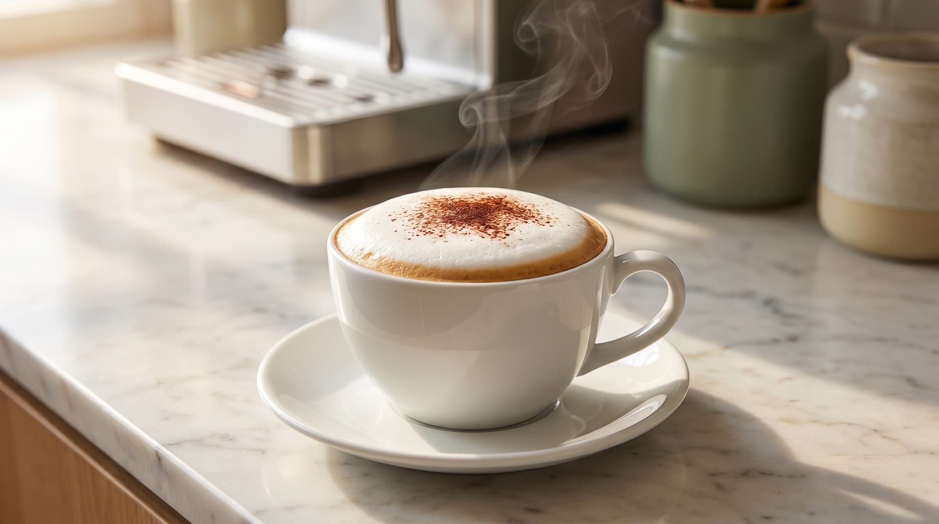 Beyaz fincanda kalın süt köpüklü cappuccino