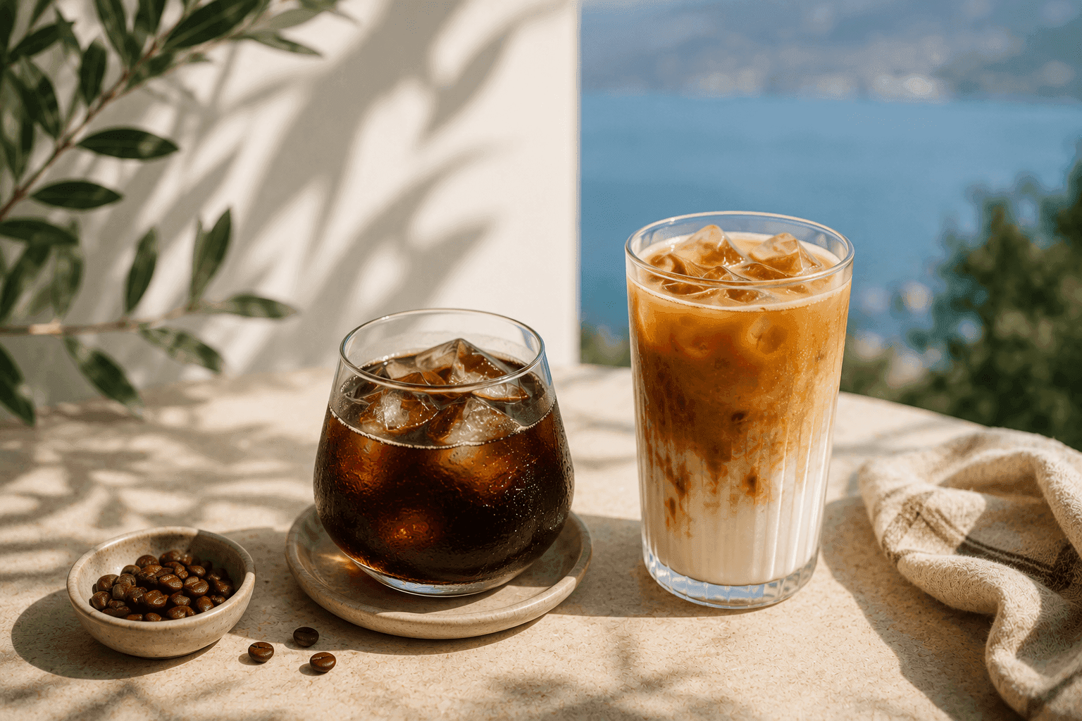Cold brew coffee with citrus and mint garnish, summer-themed Fuga Coffee visual